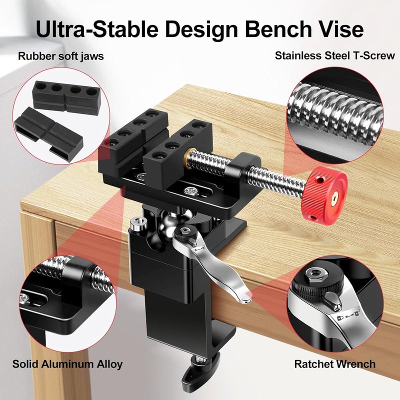 ARTYMASTER 360° Rotating Mini Bench Vise with Quick-Release Ratchet Wrench, 2.48" General-Purpose Table Vise for Woodworking, Metalworking, Modeling, Mini Vice Clamp for Small Projects WT104C - Image 2